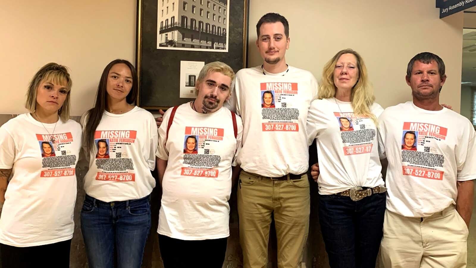 Katie Ferguson’s family and friends wore shirts bearing her missing poster on Friday, to her boyfriend’s sentencing on a felon-in-possession-of-ammunition conviction “so he can see her face,” said Ferguson’s best friend Shandal Pulver.