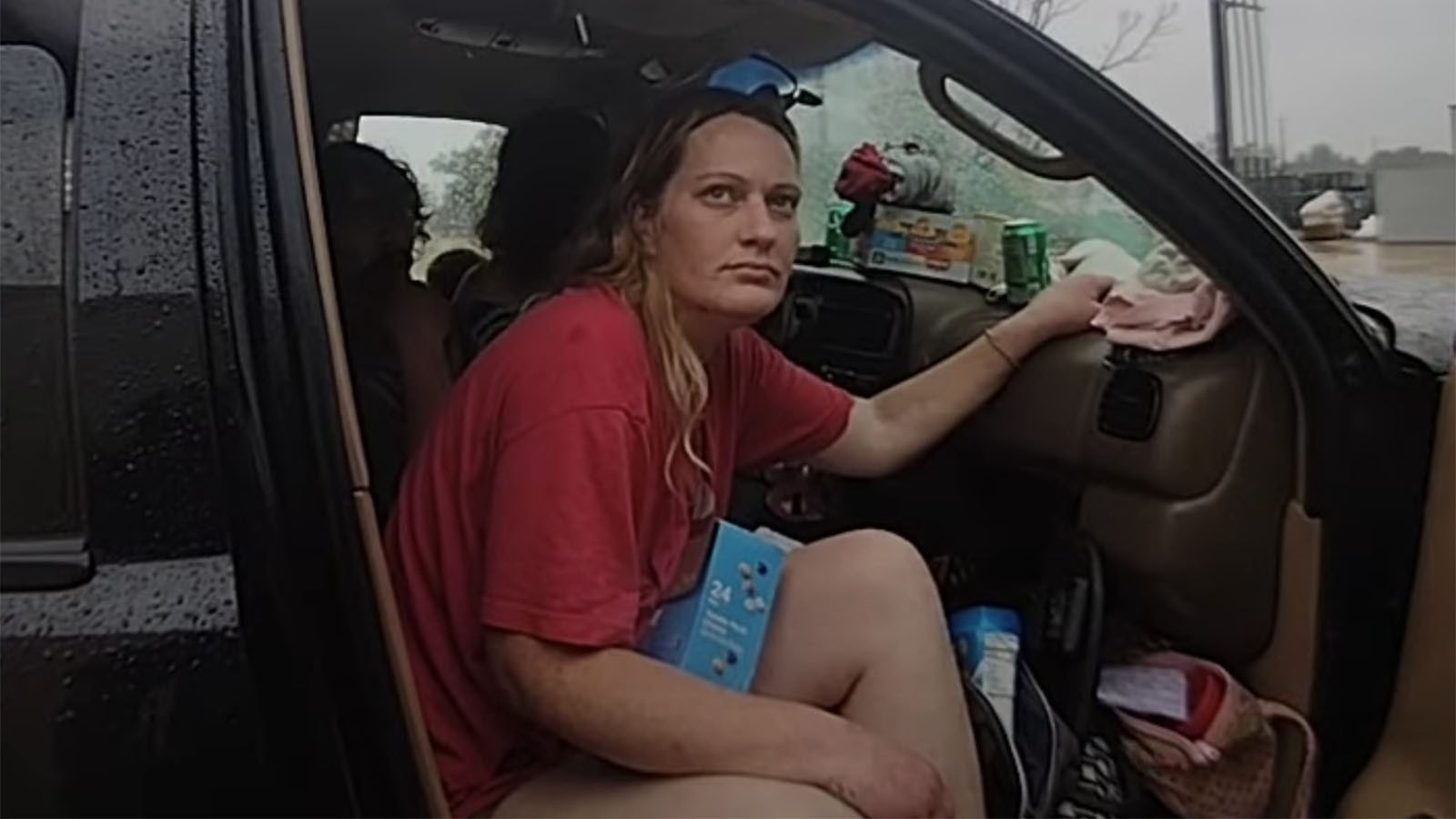 A still image from body cam video of a Trumann, Arkansas, police officer who had the last known interaction with Katie Ferguson of Cody, who's been missing for more than two months.