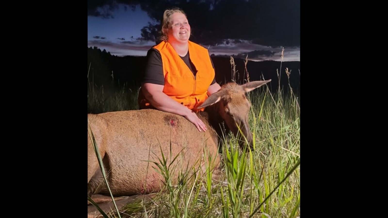 First-time hunter Kelli Docker of Laramie bagged this cow elk last week near Newcastle, through a program to introduce inexperienced people to hunting.