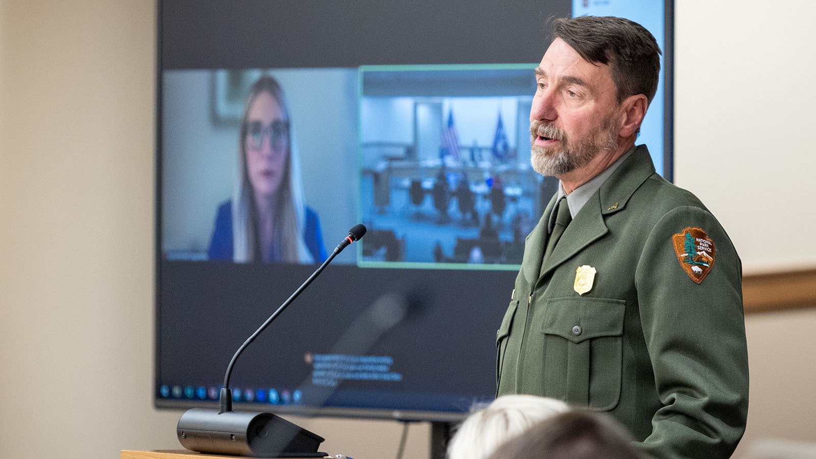 Chip Jenkins, superintendent of Grand Teton National Park, testifies to the State Board of Land Commissioners on Thursday about the Kelly Parcel.
