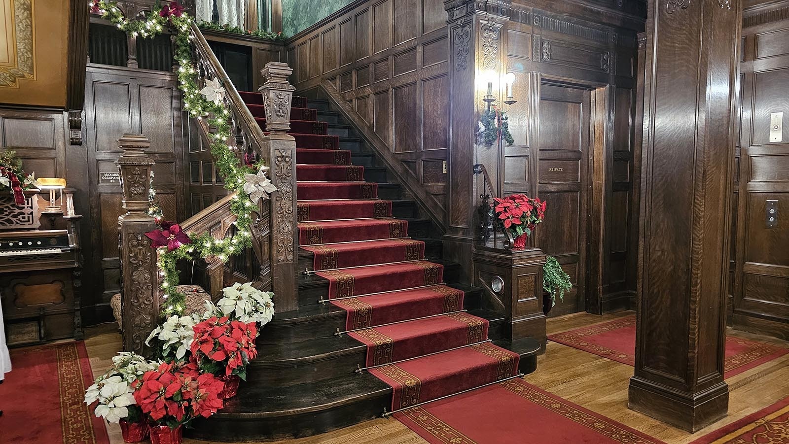 The foyer has a grand staircase leading up to the second and third floors. There are six bedrooms on the second floor and, on the third, there's a grand ballroom as well as rooms for the housekeeping staff.