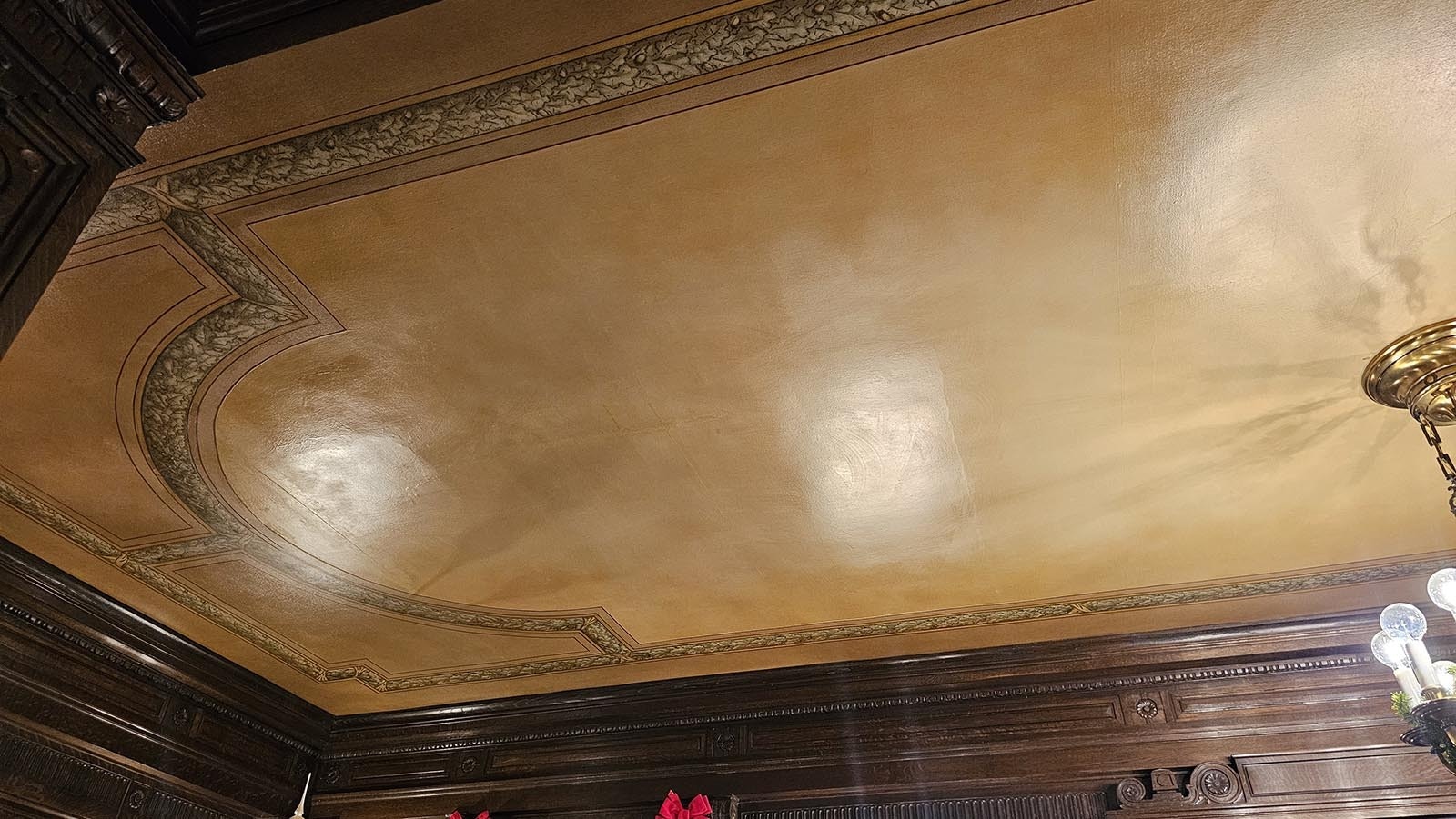 The ceiling is covered with painted canvas.