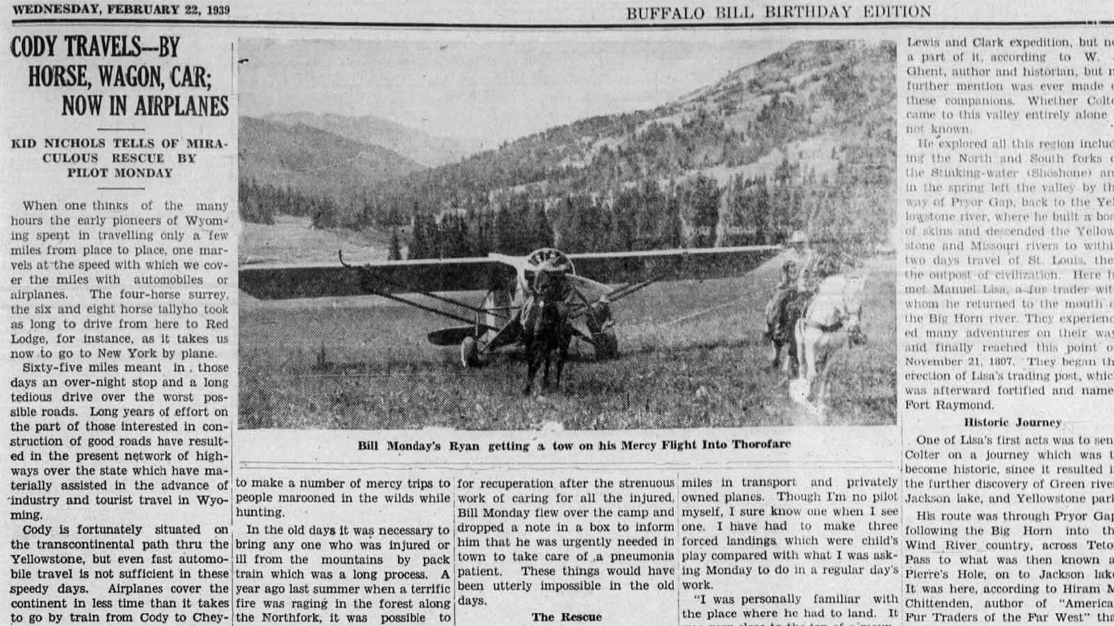 The Clay County Progress in Clay County, N.C., printed the story of Kid Nichols’ daughter’s rescue by air.