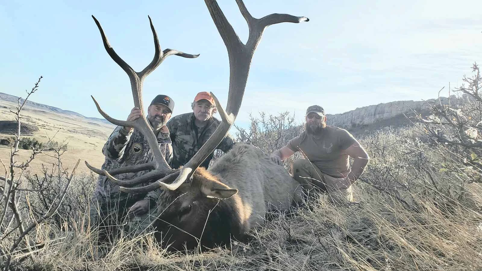 Wyoming outfitter Dax McCarty (left) is pictured here with hunter Ernie Dosio, of California (center) and hunting guide AJ Henson. McCarty was good friends with Dosio, who was killed by an elephant in Africa.