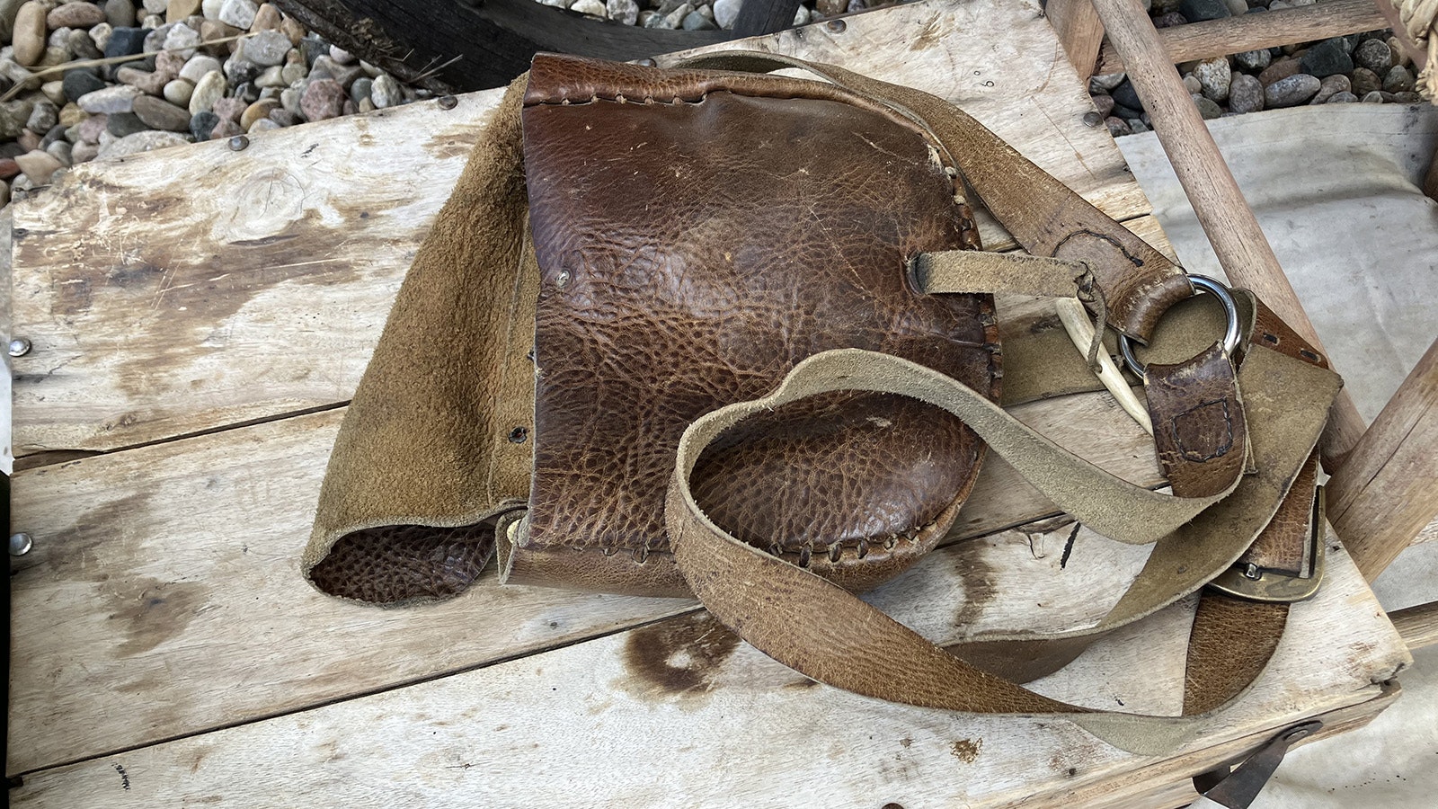 The leather “possibles” bag was used to carry weapon’s related equipment. The bag was so-named because emigrants would try to put whatever was “possible” in it, Kim Merchant said.