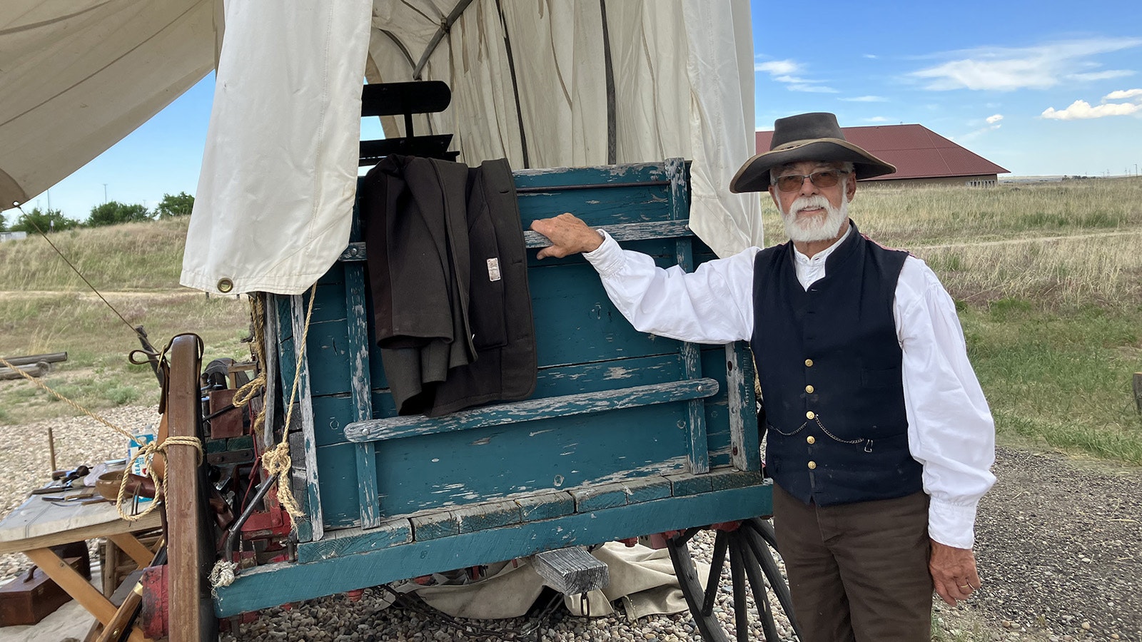 Kim Merchant built his covered wagon in 2001 and then joined wagon train reenactment from Fort Laramie, Wyoming to Virginia City, Montana. He said he learned patience on the trip.