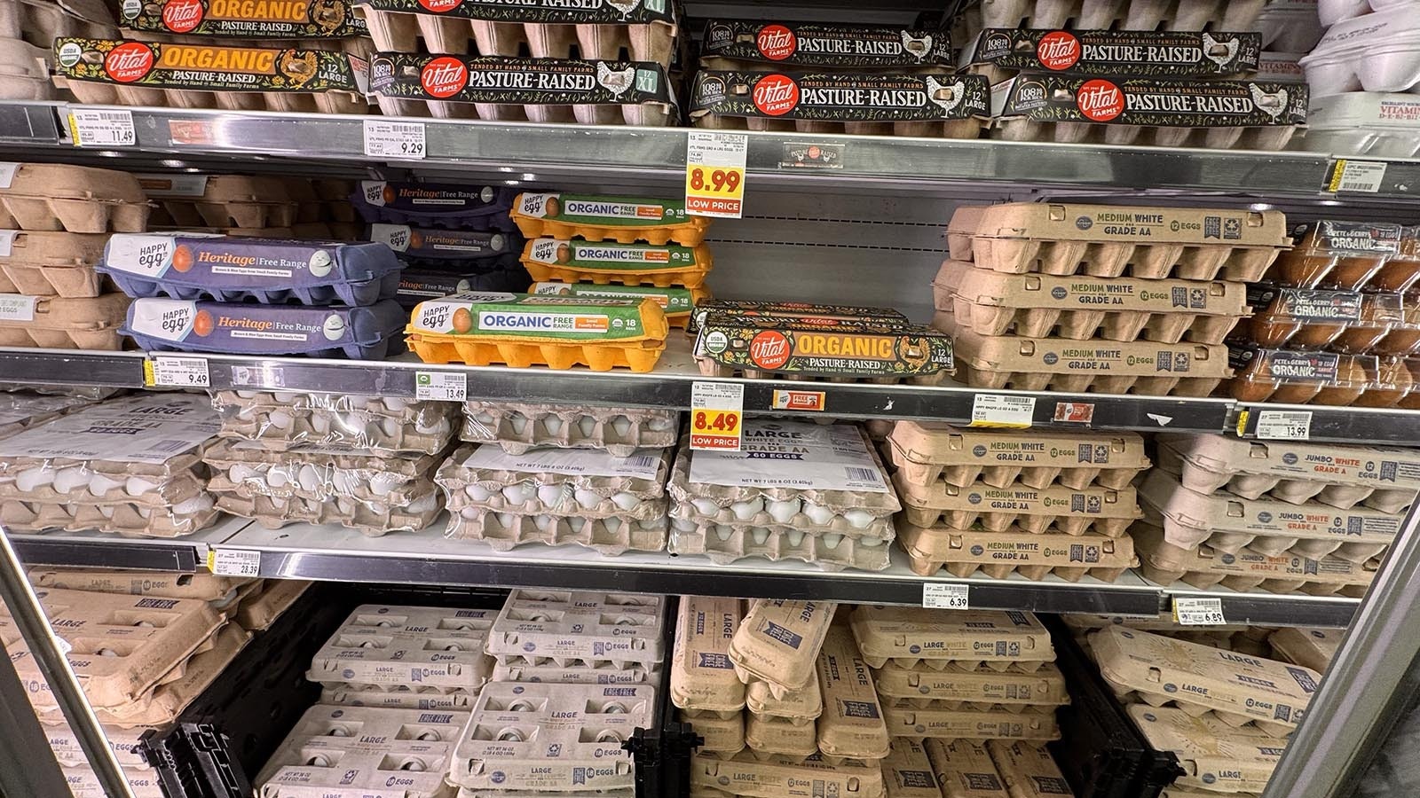 Eggs at King Soopers in Cheyenne ranged from $6.39 to $11.49 a dozen, with organic eggs costing more.