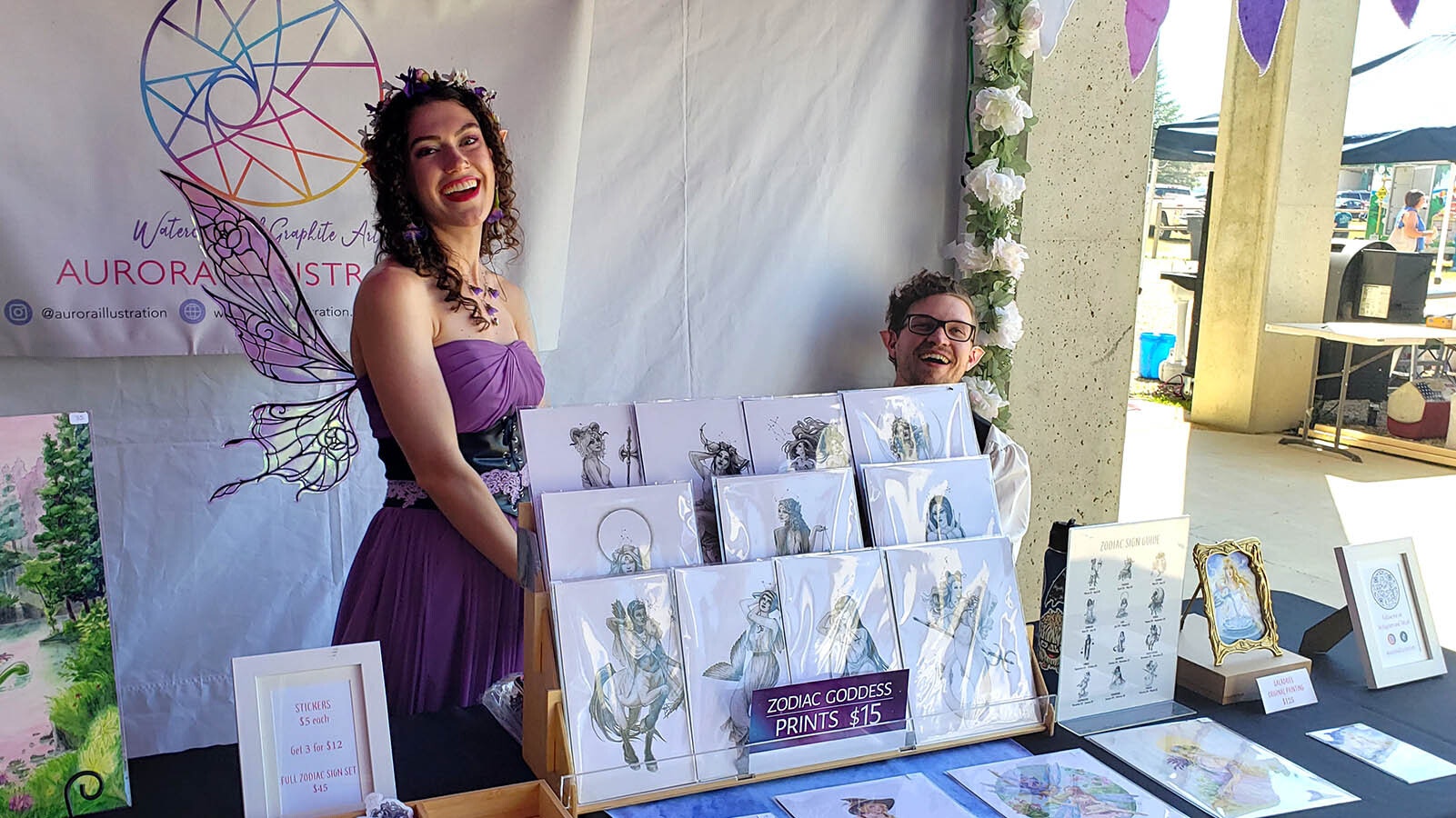 Jenna Canady center of South Dakota, a fantasy illustrator, was among vendors at the medieval market in Sheridan during the recent Tournament of Knights.
