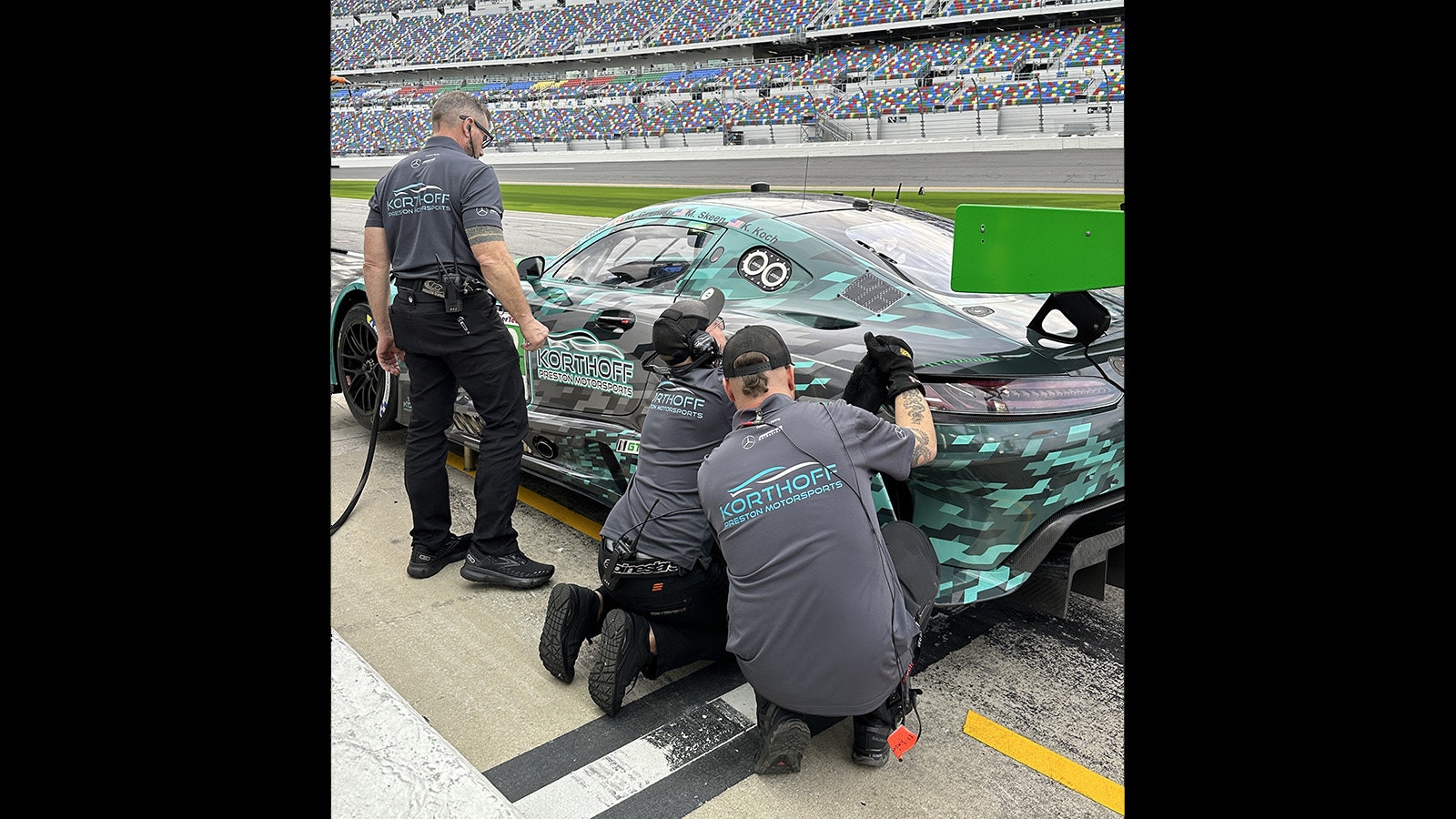 Team Korthoff's green No. 32 car during last weekend's Rolex 24. The team finished fifth overall, but came out in the lead after the first race of the 2024 IMSA Michelin Endurance Cup.