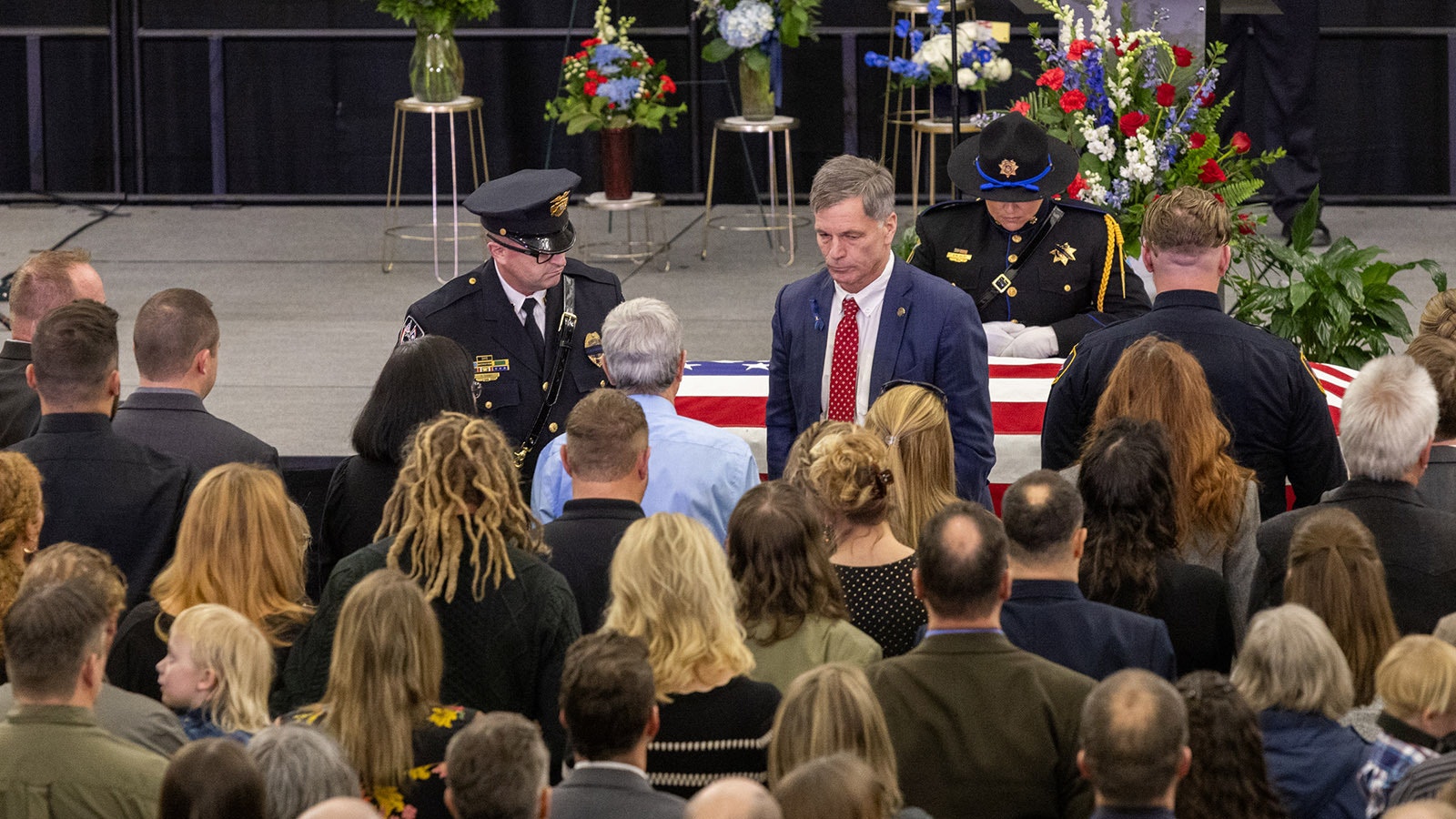 Memorial service for Sheridan Police Sgt. Nevada Krinkee on March 1, 2024.