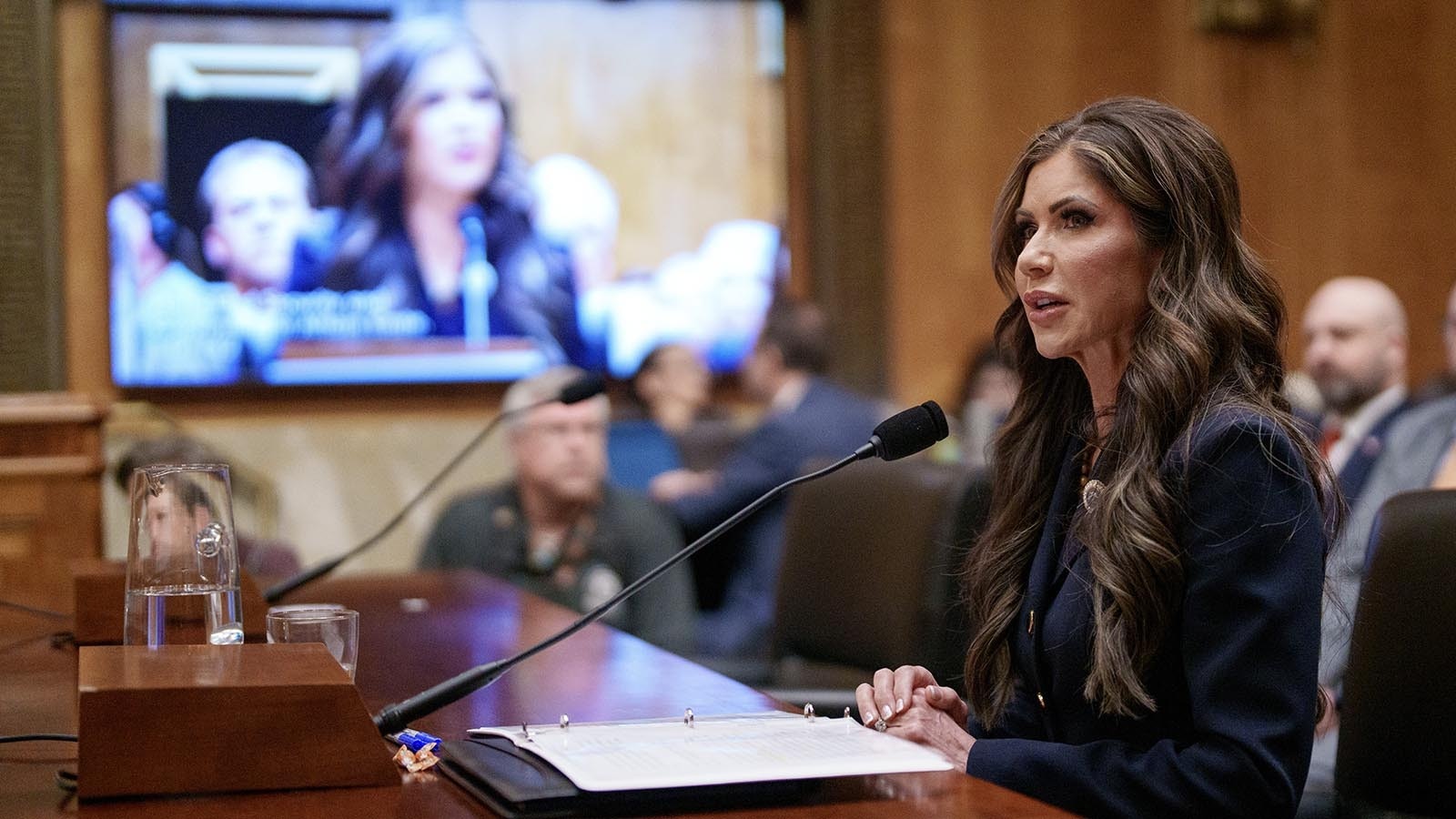 South Dakota Gov. Kristi Noem testifies at her confirmation hearing to lead the Department of Homeland Security under President-elect Donald Trump.