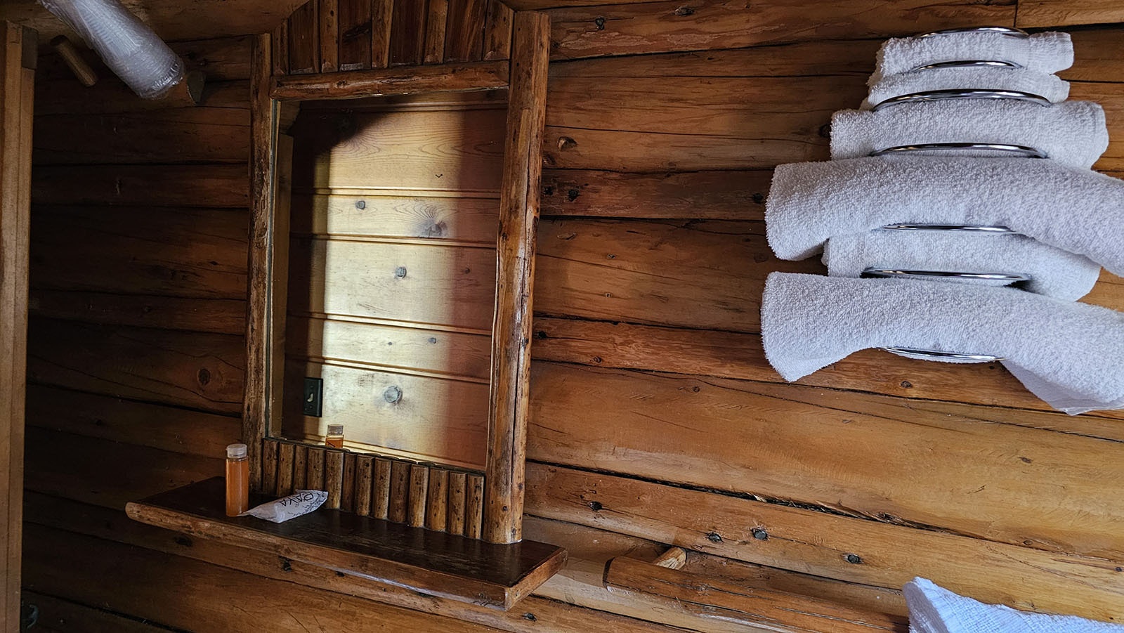 The original cabins feature lots of rustic, handmade fixtures, like this one.