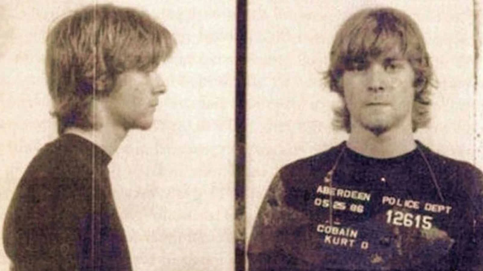 Kurt Cobain in a mug shot after being arrested by Aberdeen, Washington, police in May 1986.