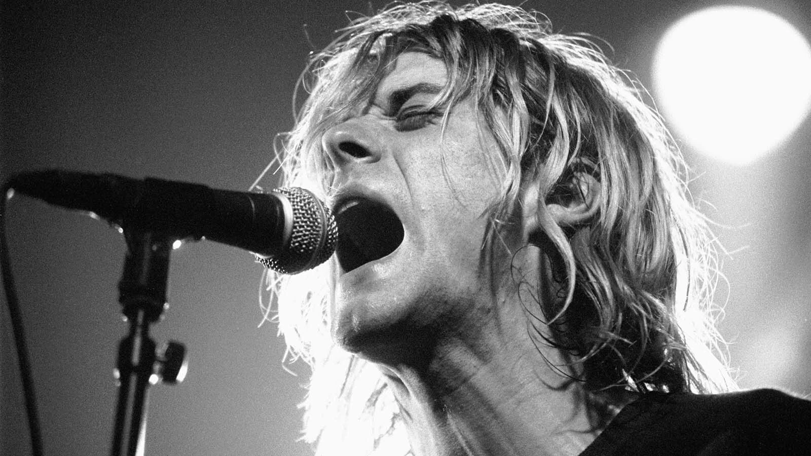 Kurt Cobain from Nirvana performs live on stage at Paradiso in Amsterdam, Netherlands, on Nov. 25, 1991.