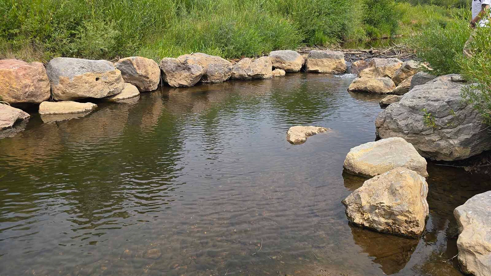 Rocks and logs have been used to line the banks of Battle Creek and the Little Snake River on the Ladder Ranch, to help deepen the fishery and prevent erosion.