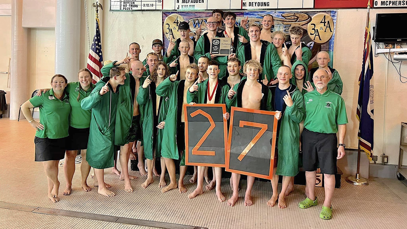 Lander High School boys swimmers have won 27 consecutive state titles after their domination in Gillette in February.