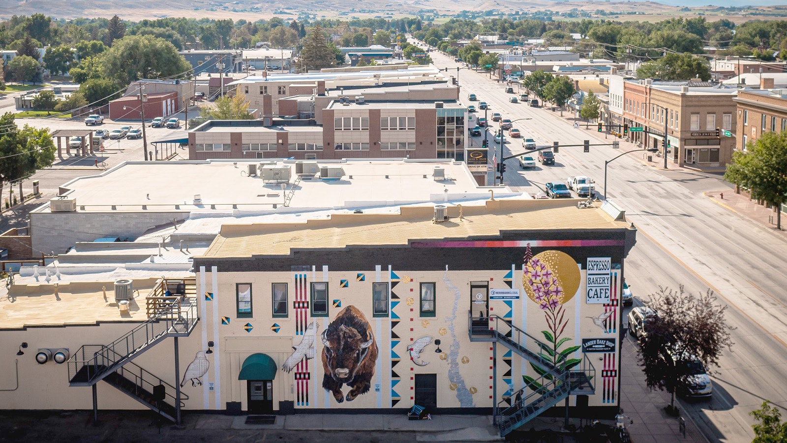 This mural titled "Power, Life, Healing" on the Bossert Building in downtown Lander is the result of a collaboration to bring art that honors Native Americans and Wyoming.