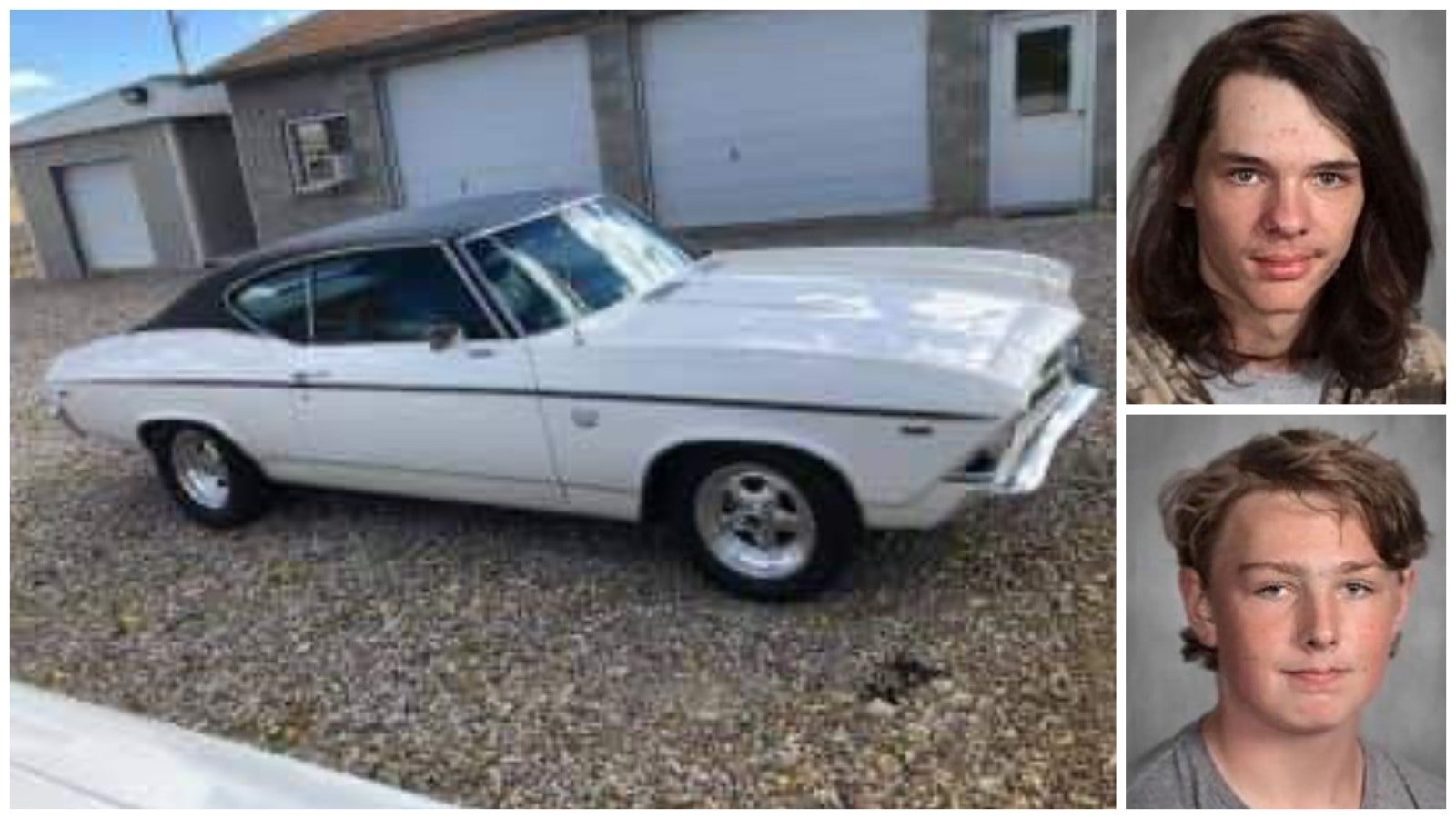 Otis Edlund, top right, and Quintin Wyrick Amarillo, both 16 and from Lander, Wyoming, are suspected of stealing this 1969 Chevy Chevelle.