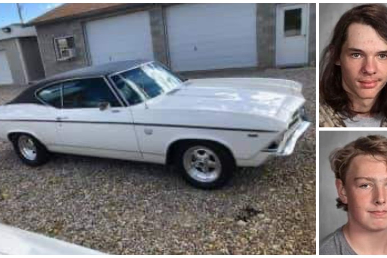 Otis Edlund, top right, and Quintin Wyrick Amarillo, both 16 and from Lander, Wyoming, are suspected of stealing this 1969 Chevy Chevelle.