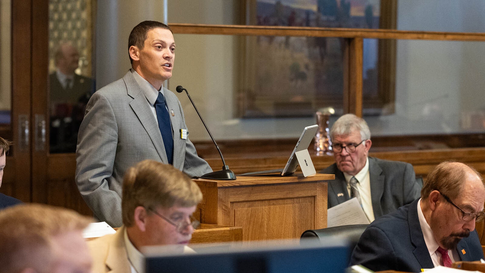 State Rep. Landon Brown, R-Cheyenne, reacted strongly to the Senate's eliminating $118 million for major school construction.