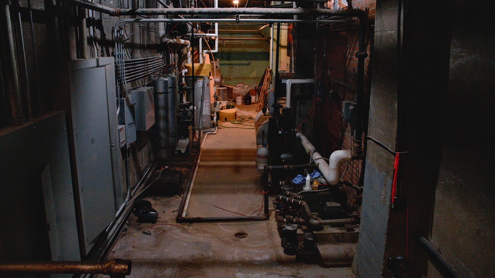 A maintenance corridor is seen at the Laramie Plains Civic Center just outside the boiler room. Rooms like these often produce noises that are thought to be of paranormal origin, said building operations director Ben Anderson.