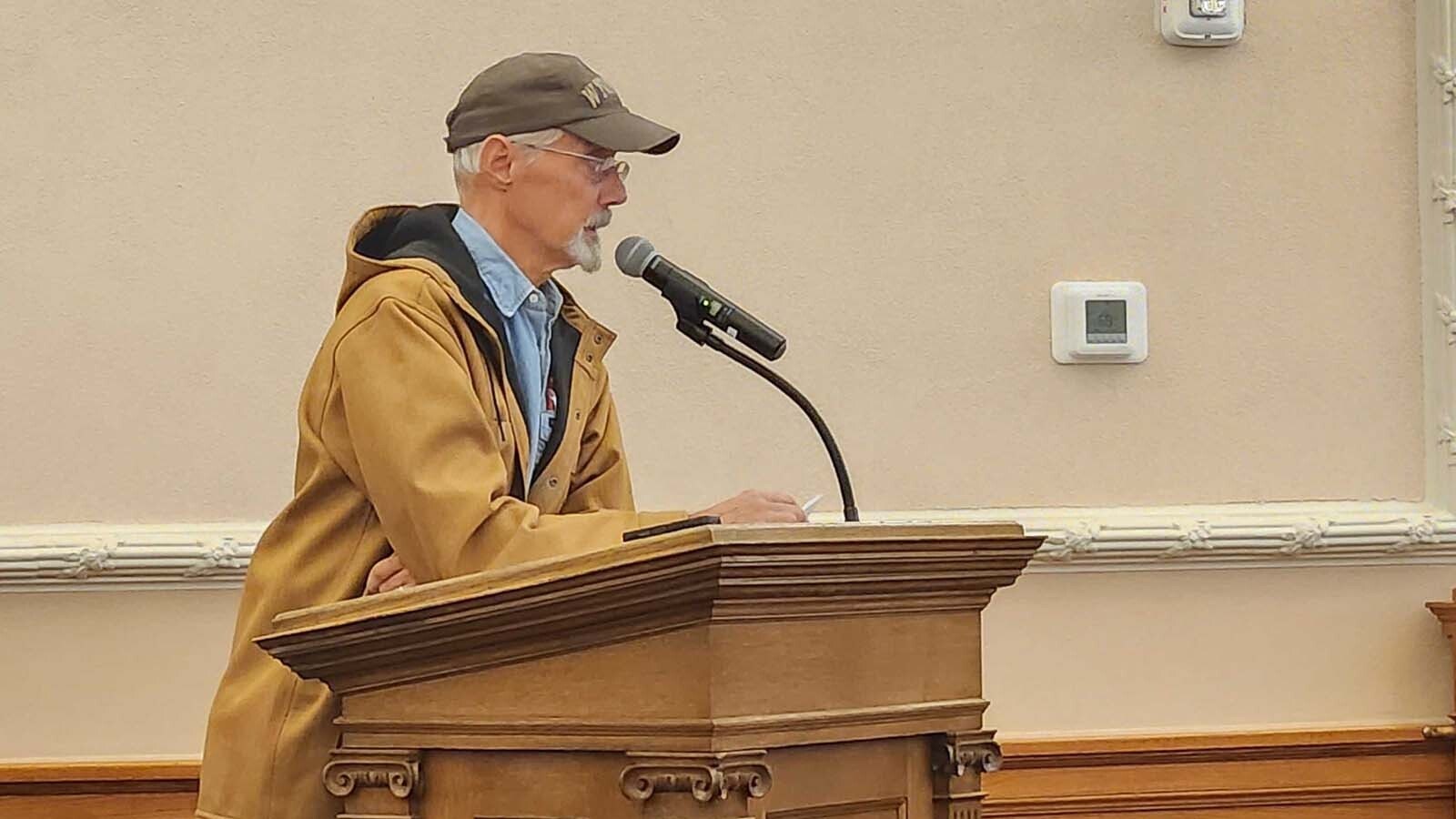 Guy Doncarlos, a landowner in the Horse Creek area of Laramie County, addesses the county commission on the proposed Laramie Range Wind Project.
