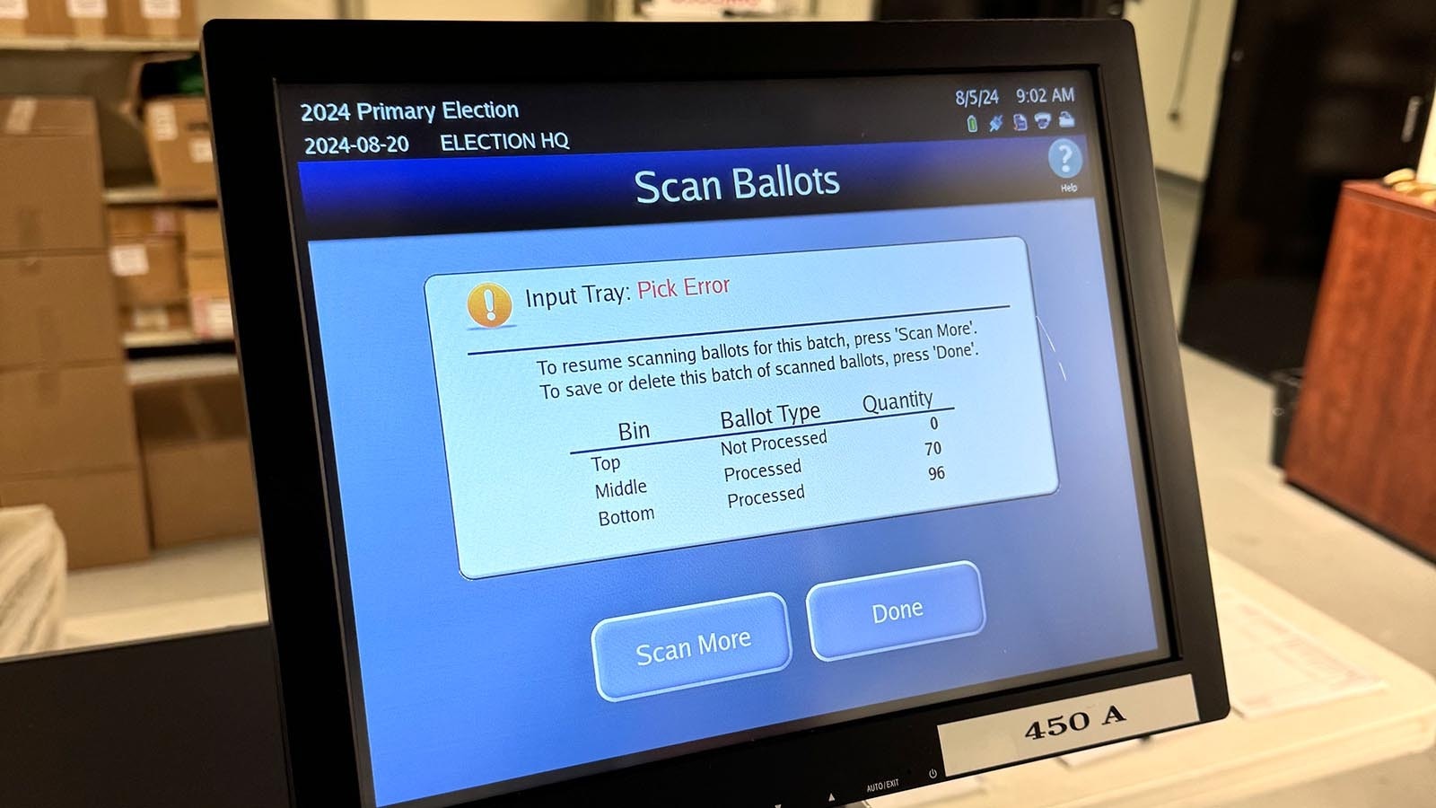 An error message one of Laramie County's machines displayed during a Monday test.