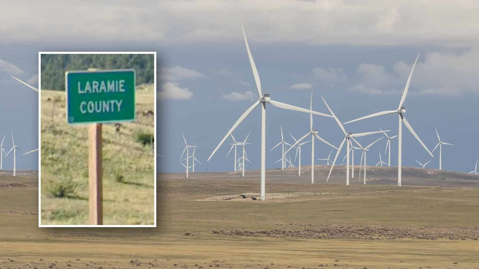 Laramie County sign and turbines 9 16 26