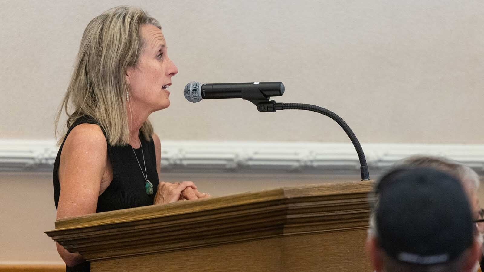 Laramie County locals clashed Thursday over a proposed 56,000-acre wind project that would cover an area nearly three times the size of Cheyenne. Some were ranchers advocating for property rights, others for impacts on wildlife like eagles and earthworms. Here, Anne Brande argues against the project.