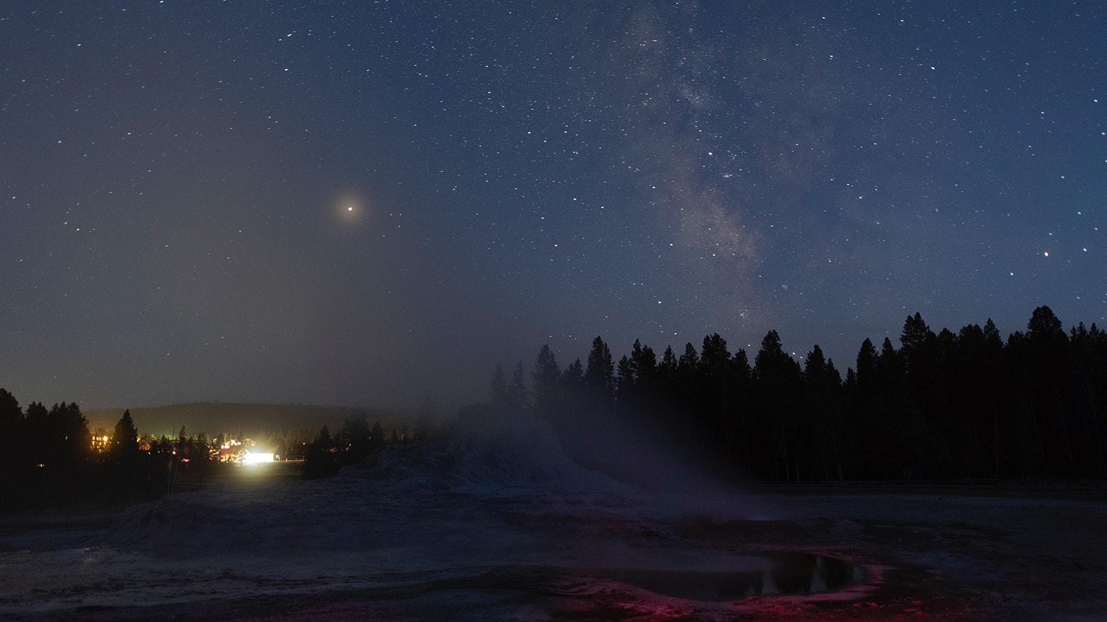 THE PROGRESSION: This base photo at Castle Geyser was layered with two others to create the composite image.