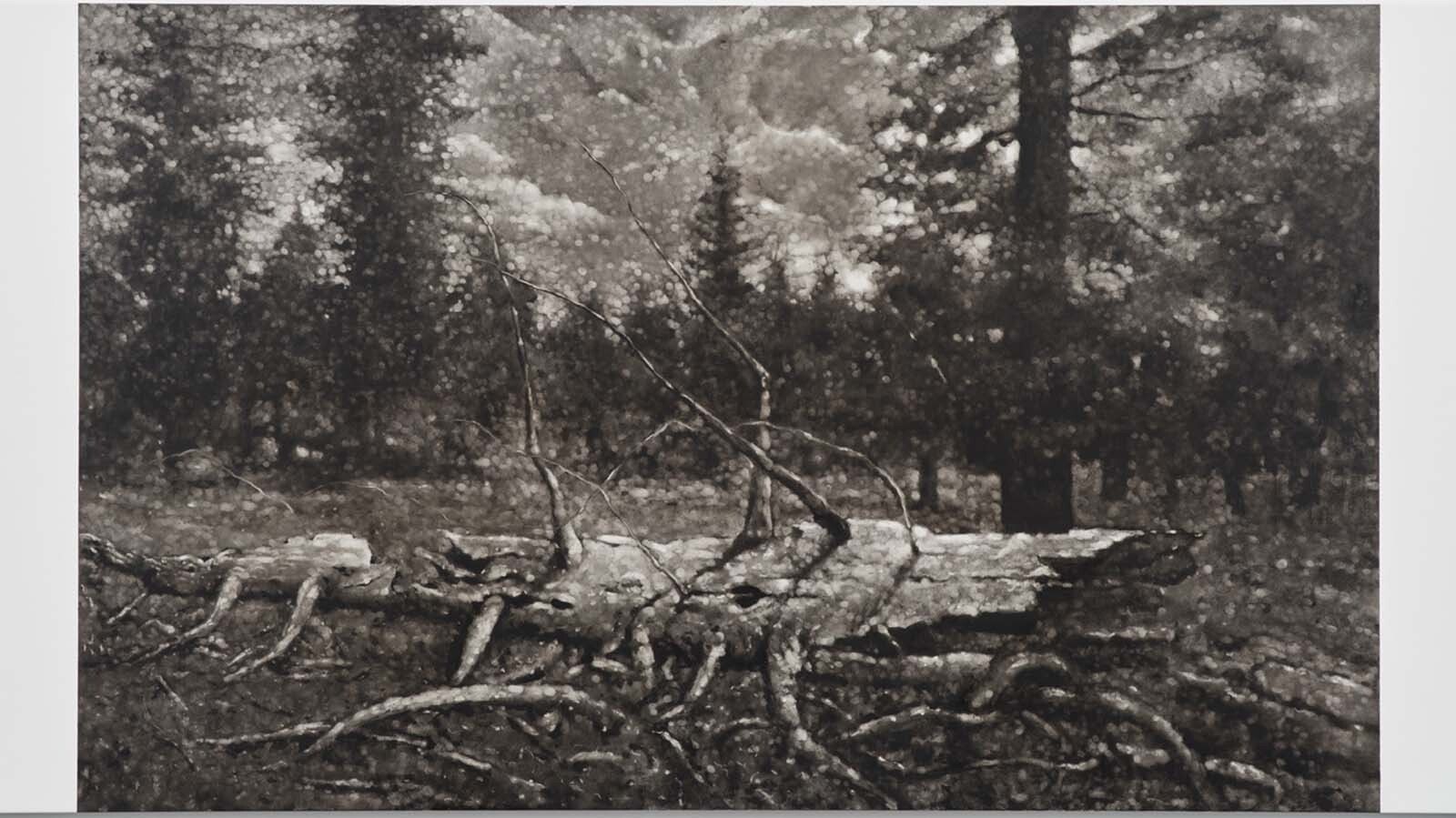 An oil on canvas by Louis Eisner titled "Near the Snake" will be part of a unique art exhibit at the laundromat in Dubois, Wyoming.