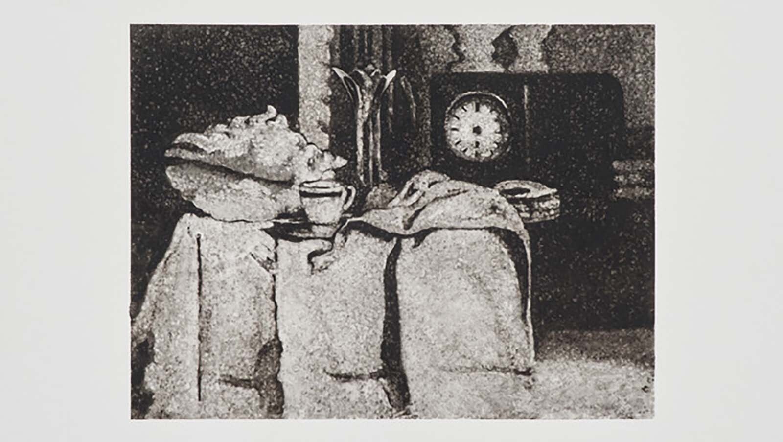 An oil on canvas by Louis Eisner titled "The Black Clock" will be part of a unique art exhibit at the laundromat in Dubois, Wyoming.