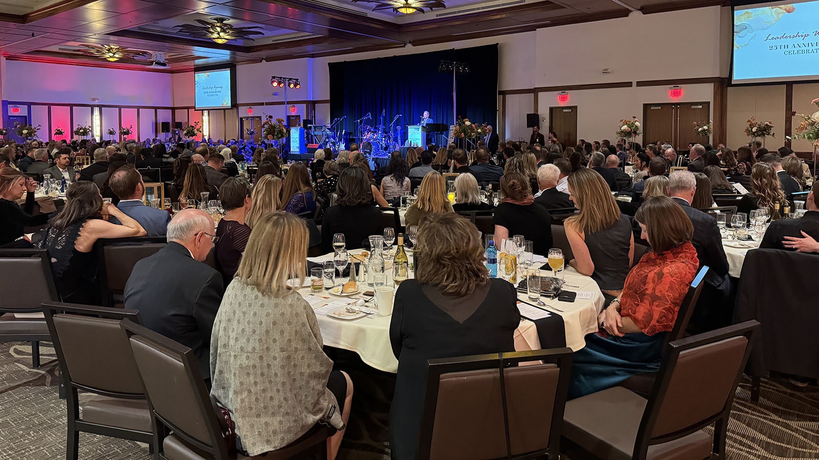 Leadership Wyoming graduates listen to "a Schilling minute" as Bill Schilling addresses them during Leadership Wyoming's 25th Anniversary celebration in Laramie.