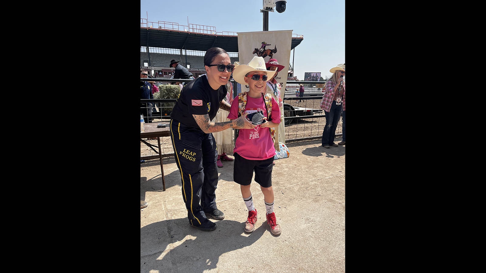 The elite Navy SEAL parachute team Leap Frogs has made a tradition of jumping into the Cheyenne Frontier Days Arena before rodeo performances. The team members then spend time visiting with the public.