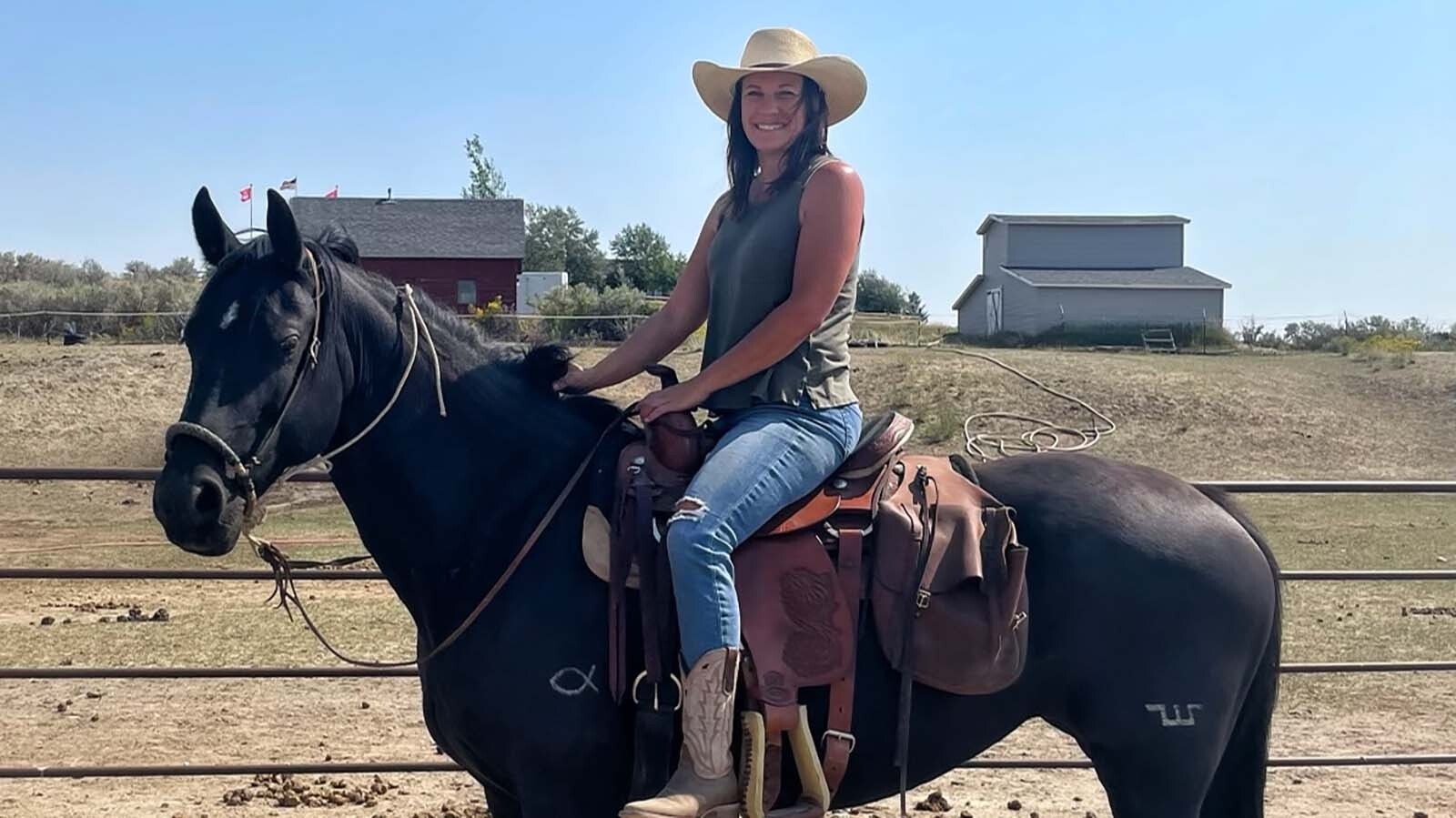 Angie Valcarce, left, became Meredith Zajac’s first student at the Wyoming Horsemanship Academy. Here they are at a horse vet check.