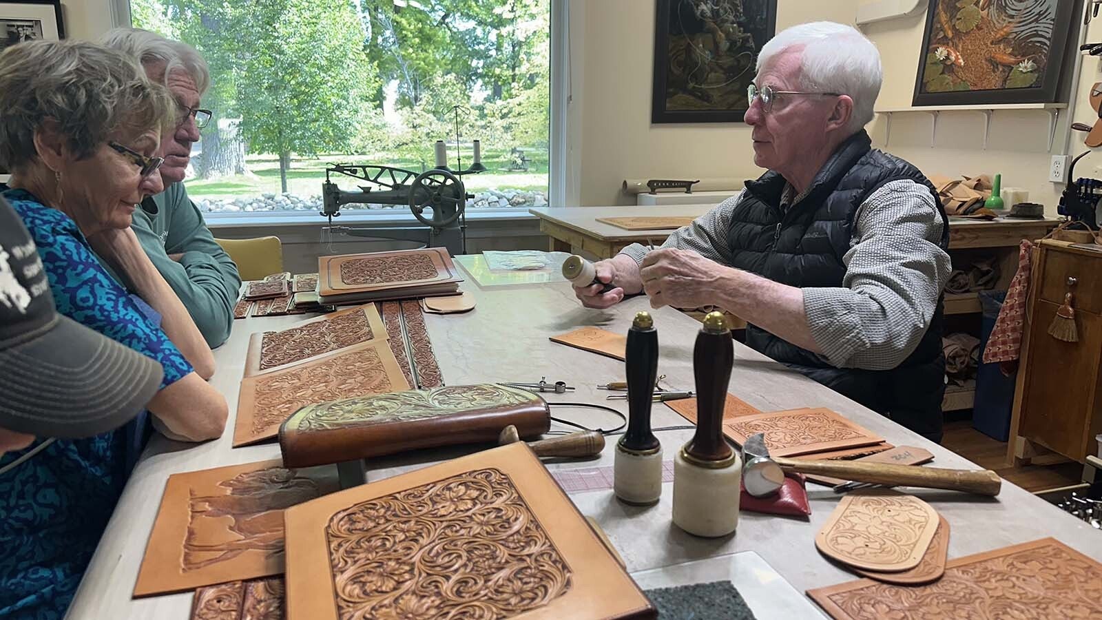 Master Leather Craftsman James “Jim” Jackson of Sheridan, Wyoming, is known world wide for his leather work. He is a master craftsmen who trained under Don King and other legends in the world of leather work, including his own father. For the past eight seasons, he has invited people into his workshop at the Brinton Museum in Big Horn, Wyoming and has mentored others as far away as Japan.