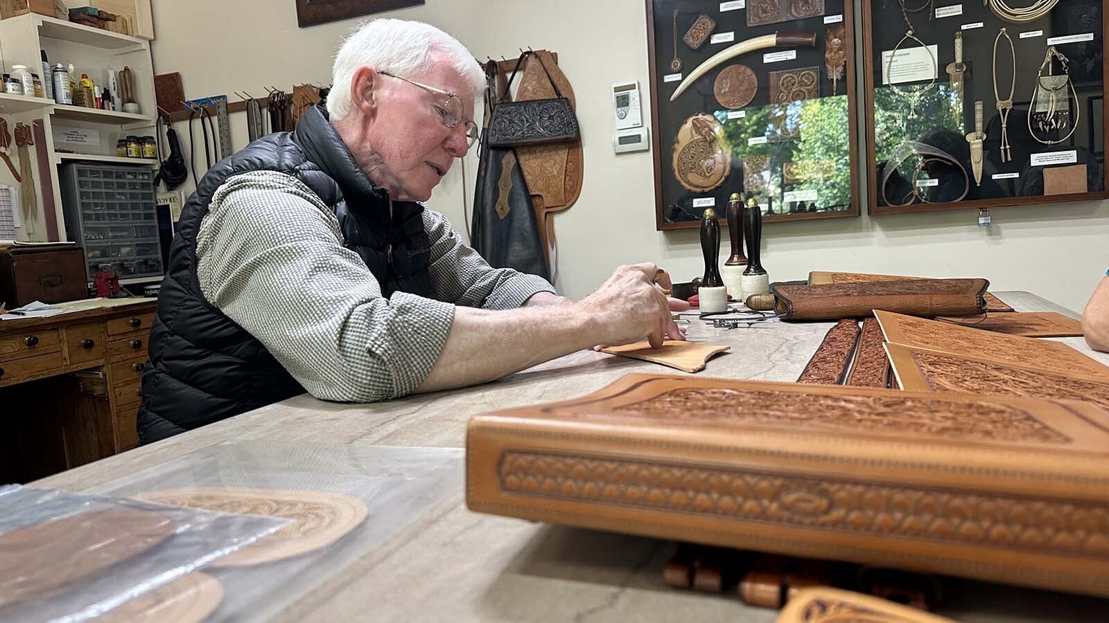 Master Leather Craftsman James Jackson has been creating works of art in leather for four decades in Wyoming and the Rocky Mountain Region. He has been recognized internationally for his work and his contribution to the Sheridan Design which was pioneered by his mentor, Don King of Sheridan, Wyoming.