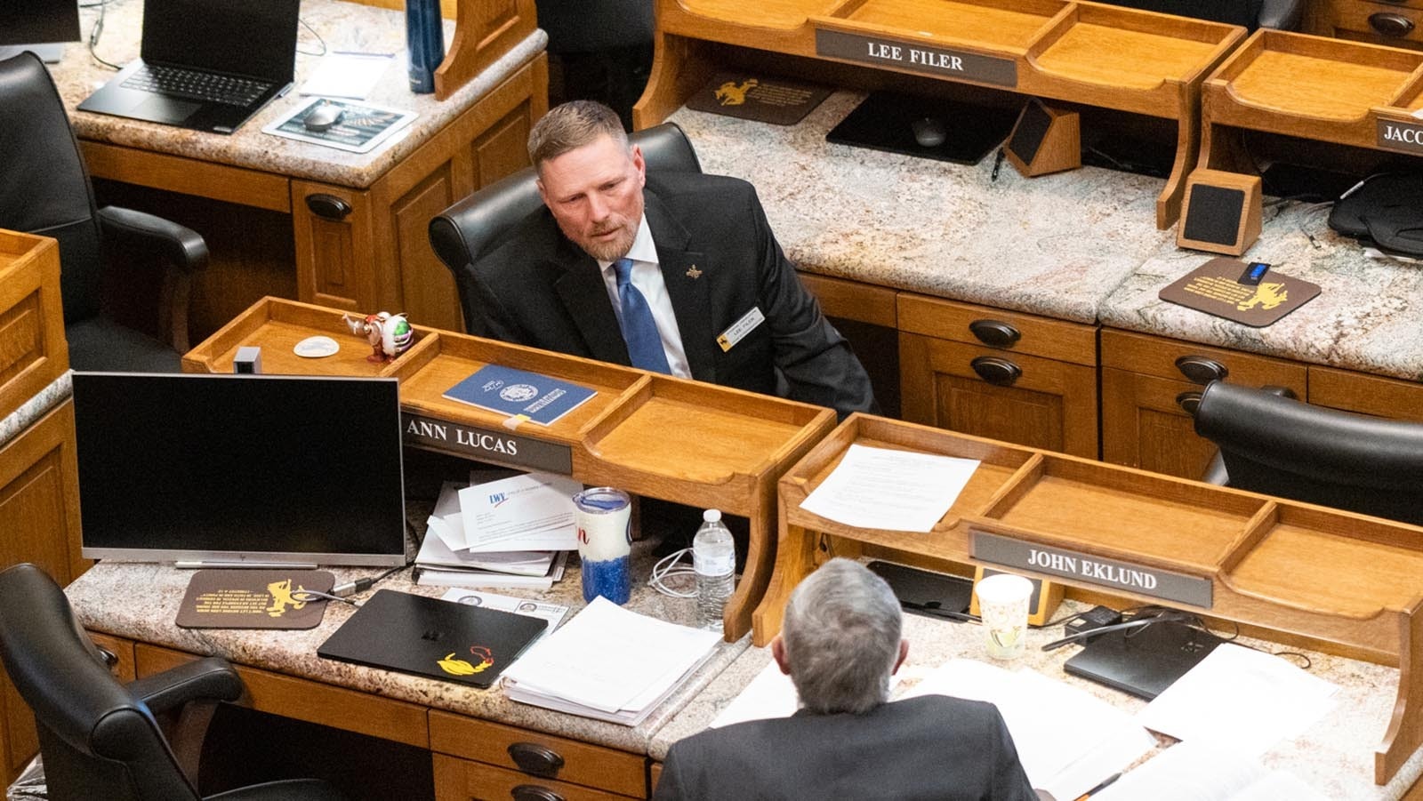 Rep. Lee Filer, R-Cheyenne, on the House floor on Jan. 16, 2025.