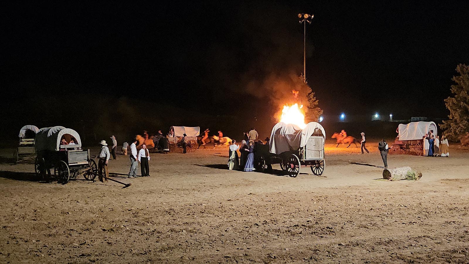 Info A wagon is set on fire by Indian braves attacking a pioneer wagon train harboring a pioneer who murdered an Indian princess.