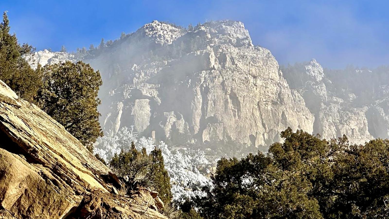 Wind River Canyon on a frosty afternoon.