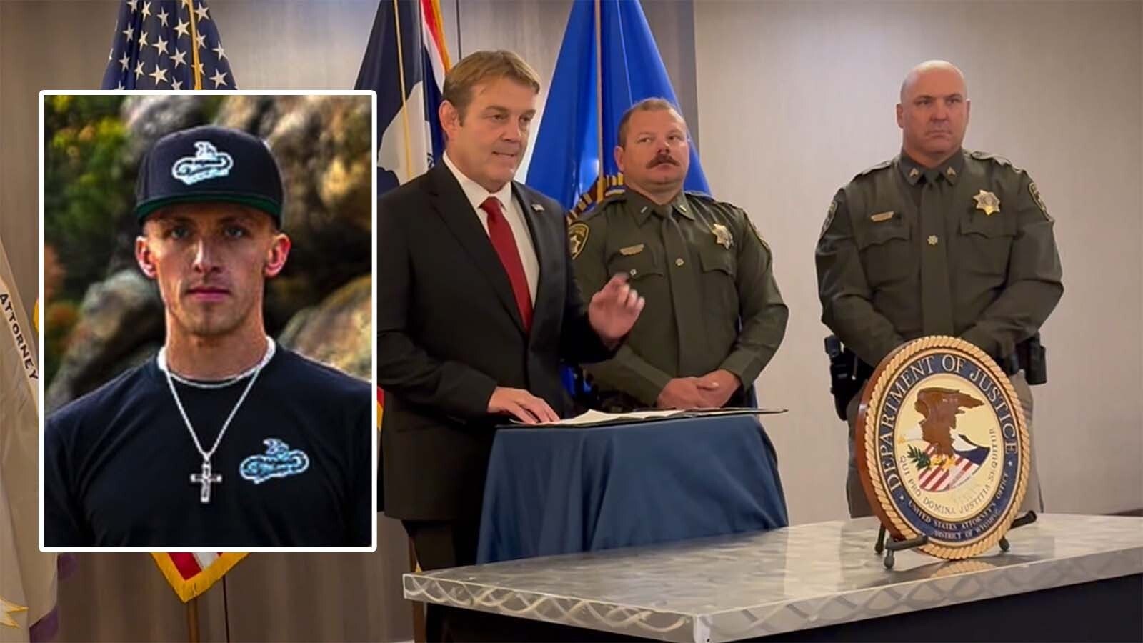 Wyoming’s new top federal prosecutor Darin Smith, at podium, has asked for a delay in the case of Levi Krech of Gillette, inset, accused of tampering with diesel emissions devices.