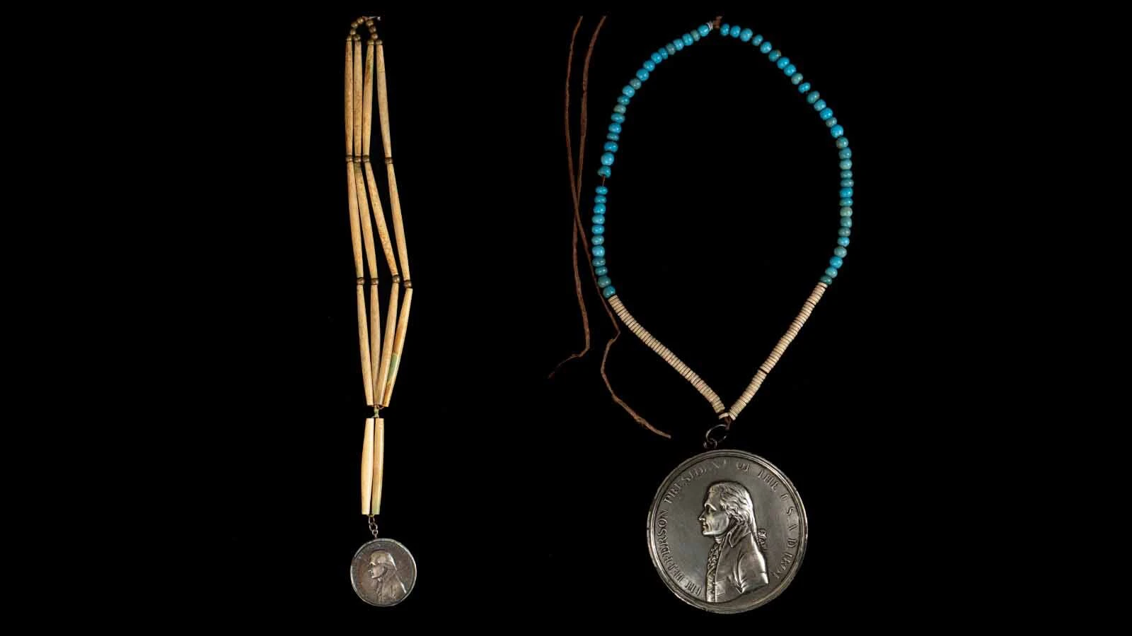 The two rare Jefferson peace medals given out during the 1804 Lewis and Clark expedition in the Buffalo Bill Center of the West's collection. The large medal on the right is one of only three.
