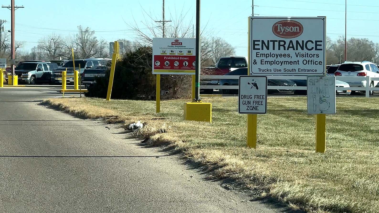 About 3,200 of Lexington, Nebraska’s 11,000 residents work at a huge Tyson Foods beef processing plant — for another month. News that the plant will close next month was an unexpected “gut punch” many fear will devastate this rural cow town. Above is the employee entrance at the plant.