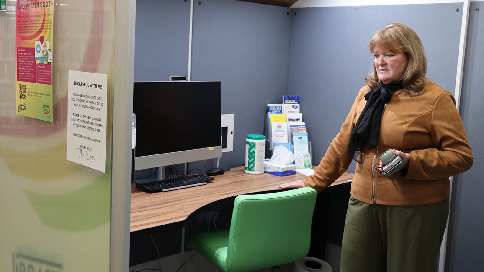 Natrona County Library Executive Director Lisa Scroggins talks about the telemedicine booth service at the library.
