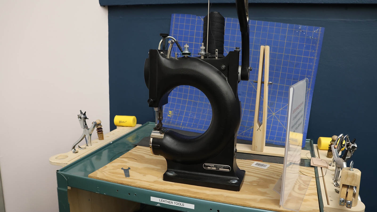 A leather sewing machine is available for use in the library’s Creation Station.
