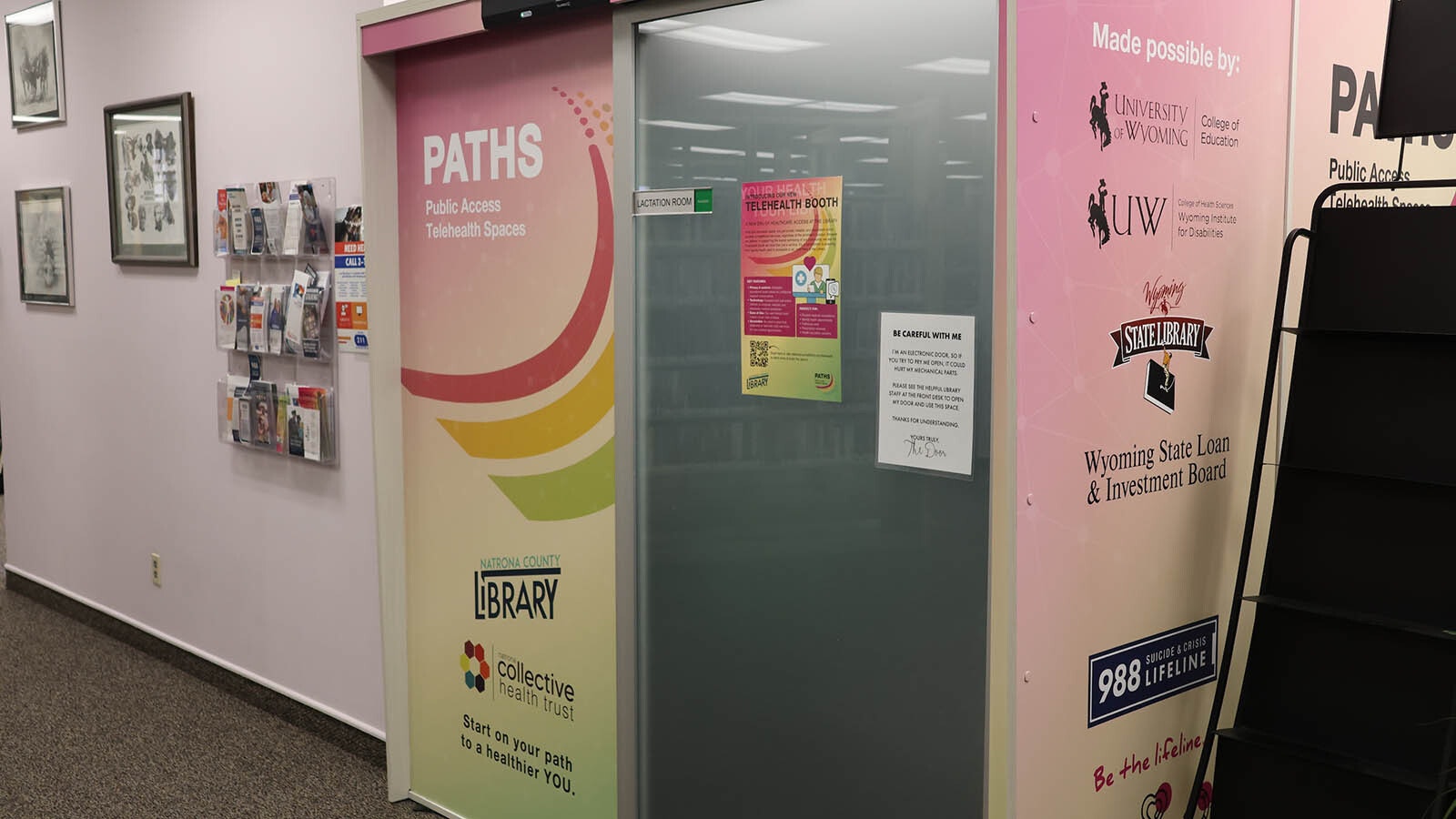 A telemedicine booth on the first floor of the Natrona County Library allows area residents to connect with specialists and other providers outside of the area for medical visit.