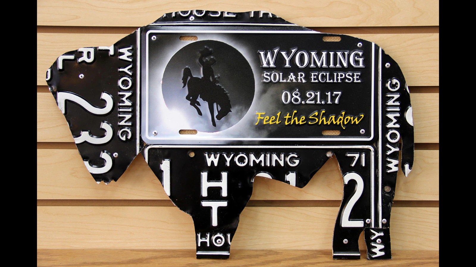 In 2017, Rob Piotter created the "Eclipse Buffalo" out of black and white license plates to commemorate that year's historic total eclipse.