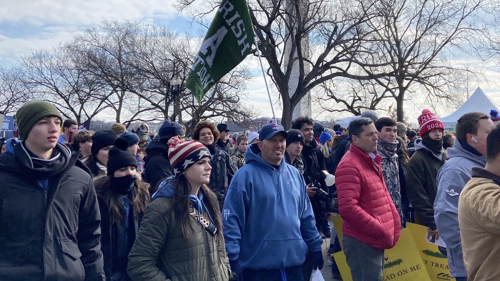 Visitors walk along the National Mall, with the Washington Monument in the background, ahead of the National March for Life in Washington, D.C., on Friday. Jan. 24, 2025.