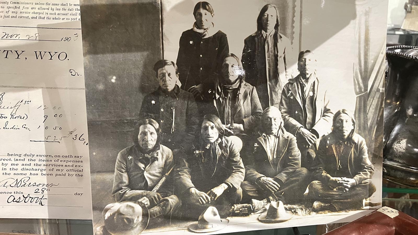 The Wyoming Pioneer Museum in Douglas has a small display about the Lightning Creek fight. Here is a photo of the Oglala men arrested for the murder of Sheriff Miller and then set free.