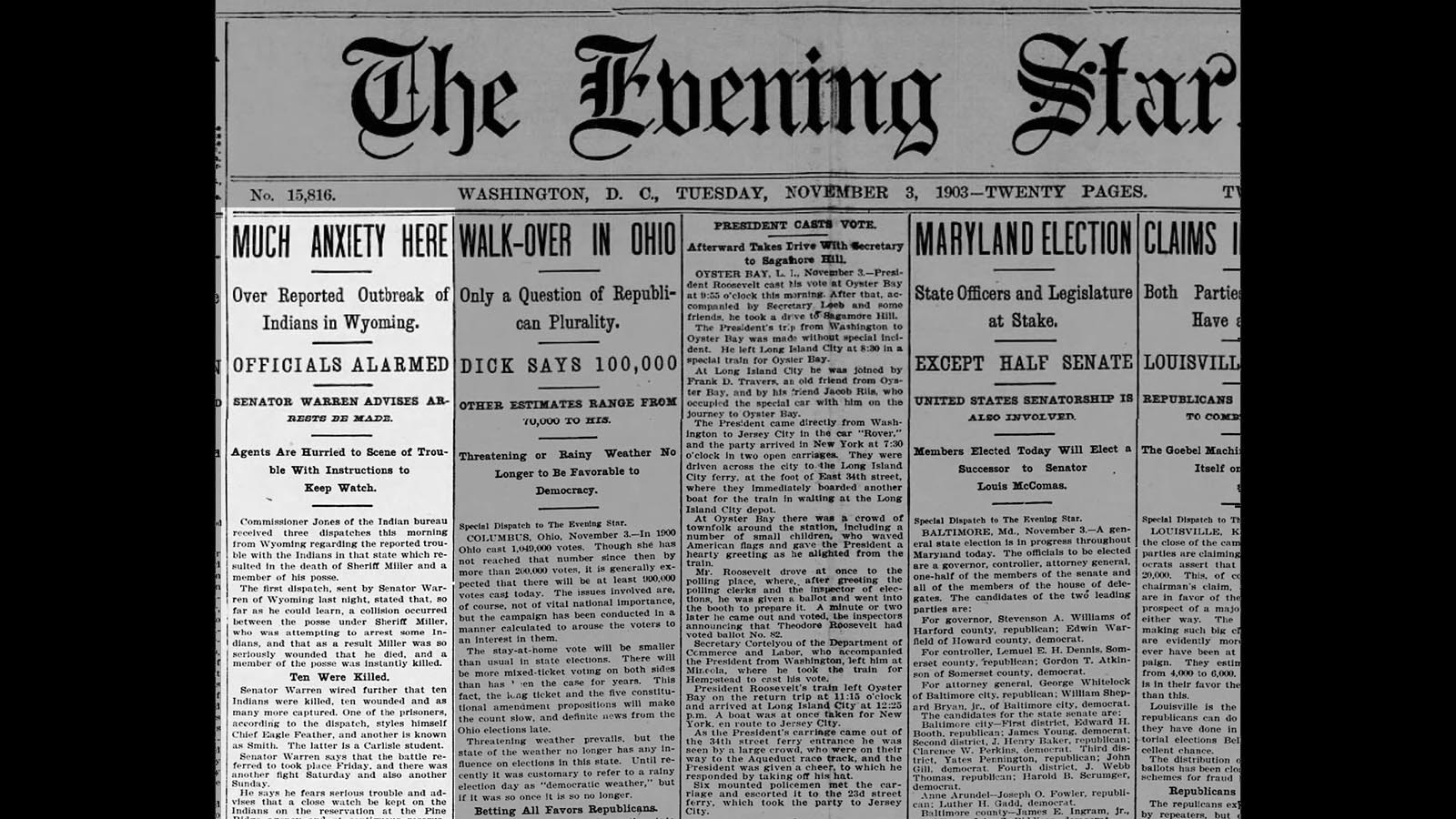 The Washington, D.C., newspaper The Evening Star had the Lightning Creek fight on its front page.